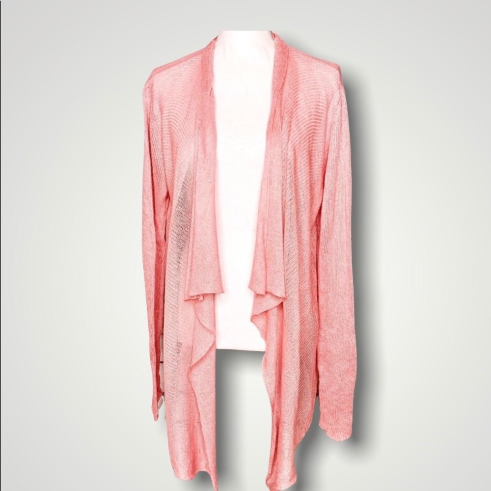 Eileen Fisher Open Front Linen Waterfall Cardigan Pink 1X